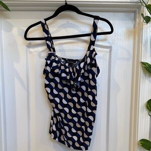 White House Black Market Blue and White Geometric Top